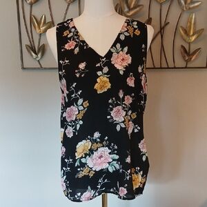 Maurices Floral Sleeveless Top - Black with Pink and Yellow Flowers